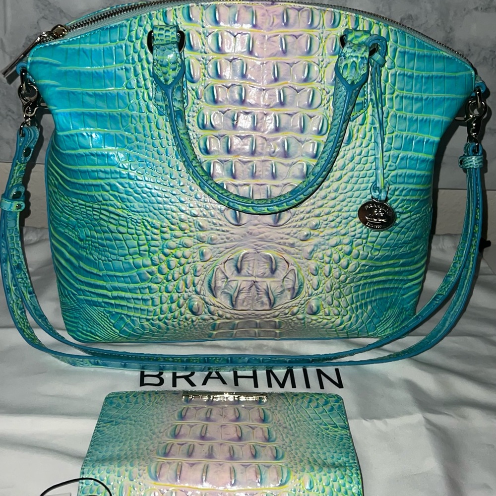 Brahmin Large Cotton Candy Ombré Duxbury Satchel w/ Matching Wallet